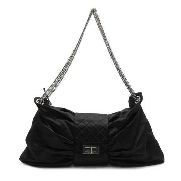 Chanel Ribbon Chain Shoulder Bag Fabric Black - Picture 1 of 8